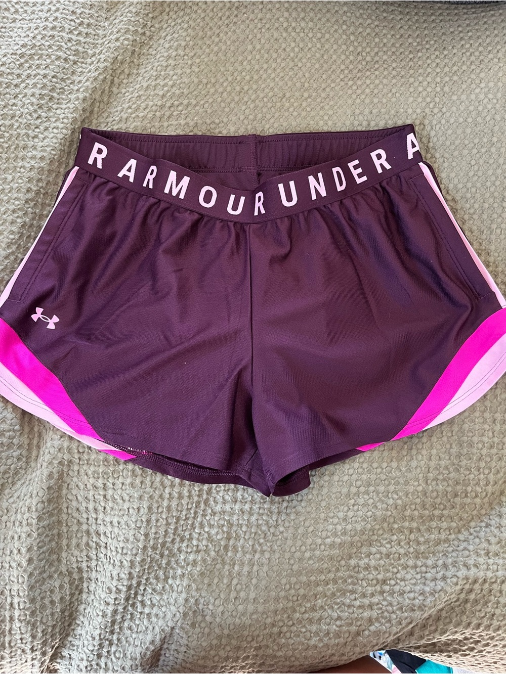 Under Armour Women's Maroon Shorts with Pink Accents